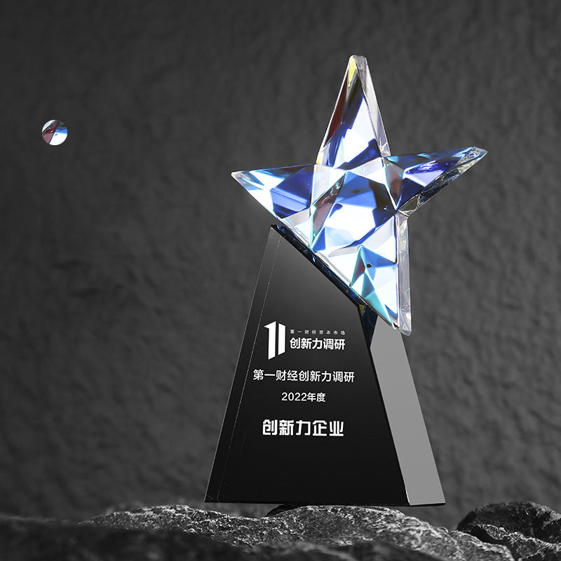 3D Engraving Customized Crystal Trophy Award Star Lustrous Glass Gradient Colorful Trophy/Award Prismuse Black Crystal  