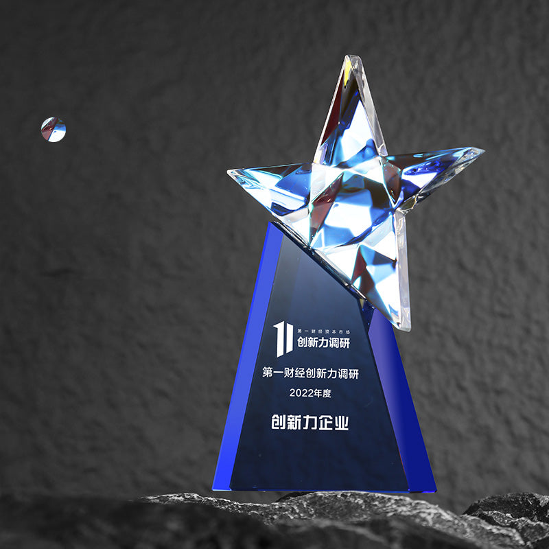 3D Engraving Customized Crystal Trophy Award Star Lustrous Glass Gradient Colorful Trophy/Award Prismuse Blue Crystal-Blue Star  