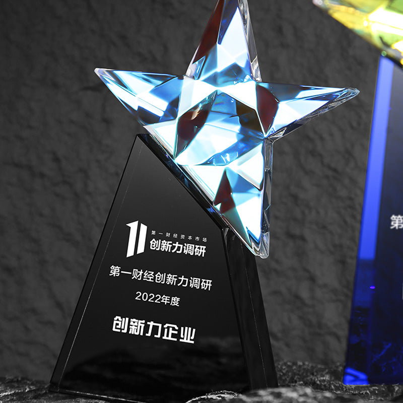 3D Engraving Customized Crystal Trophy Award Star Lustrous Glass Gradient Colorful Trophy/Award Prismuse   