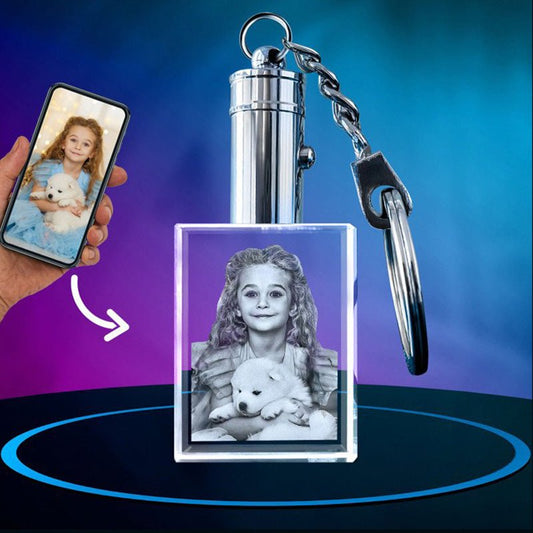 2D Photo Engraving Customized Crystal Keychain Rectangle LED Mulit Colors Light Crystal Crafts Prismuse   