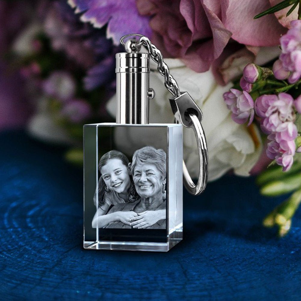 2D Photo Engraving Customized Crystal Keychain Rectangle LED Mulit Colors Light Crystal Crafts Prismuse   