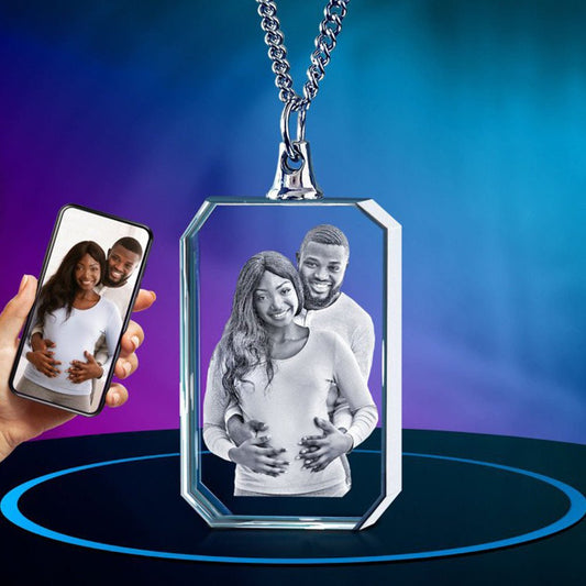 2D Photo Engraving Customized Crystal Pendant Necklace Cuboid Corner Cut For Memorial Crystal Crafts Prismuse   