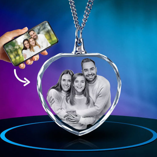 2D Photo Engraving Customized Crystal Pendant Necklace Heart Edges Cut Anniversary Crystal Crafts Prismuse   