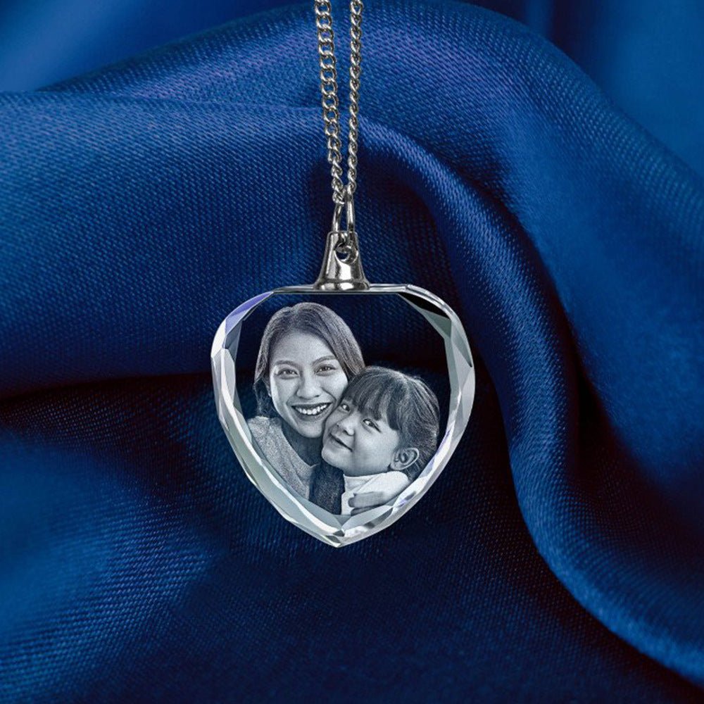 2D Photo Engraving Customized Crystal Pendant Necklace Heart Edges Cut Anniversary Crystal Crafts Prismuse   
