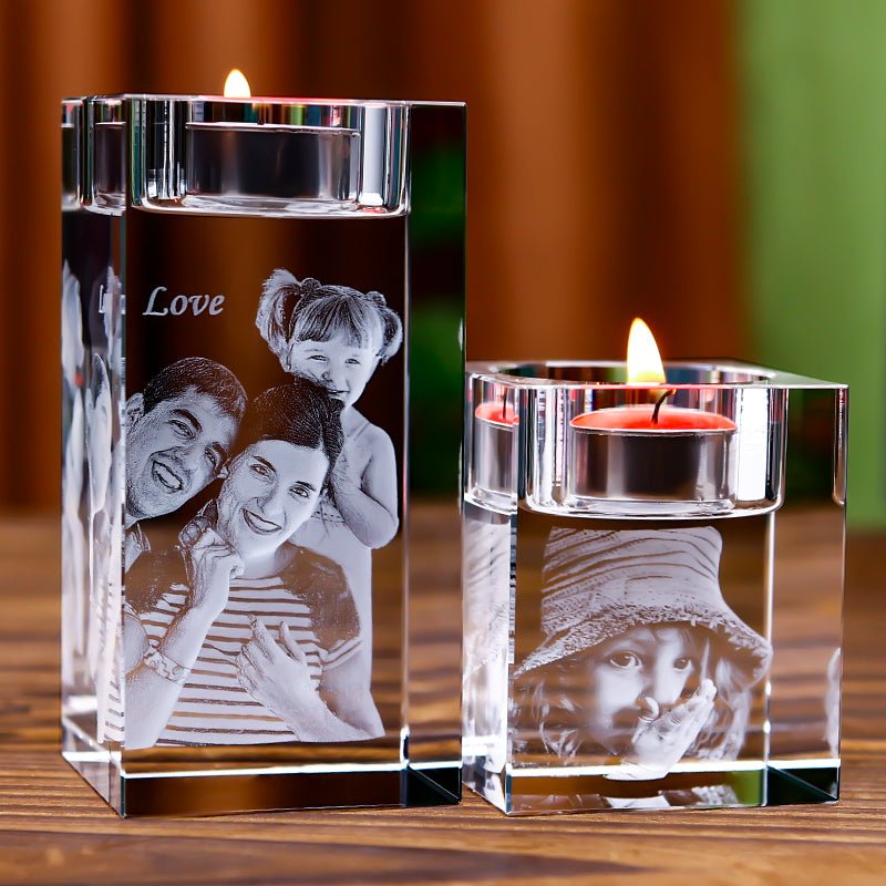 3D Photo Engrave Customized Crystal Candlestick Desktop Ornament Crystal Crafts Prismuse   