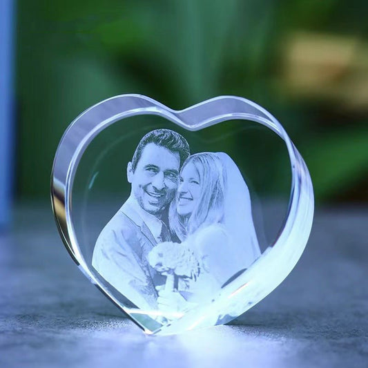 3D Photo Engrave Customized Crystal Corner Cut Heart Desktop Ornament Crystal Crafts Prismuse   