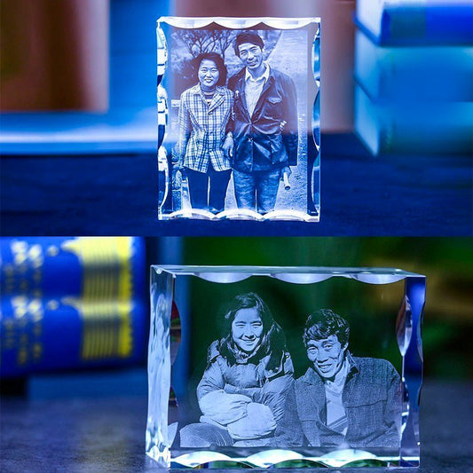 3D Photo Engrave Customized Crystal Cuboid Wavy Edges Desktop Ornament Crystal Crafts Prismuse   
