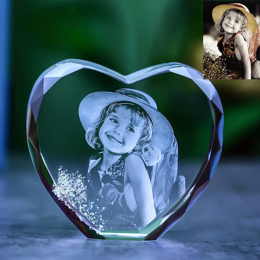 3D Photo Engrave Customized Crystal Heart Edges Cut Desktop Ornament Crystal Crafts Prismuse   