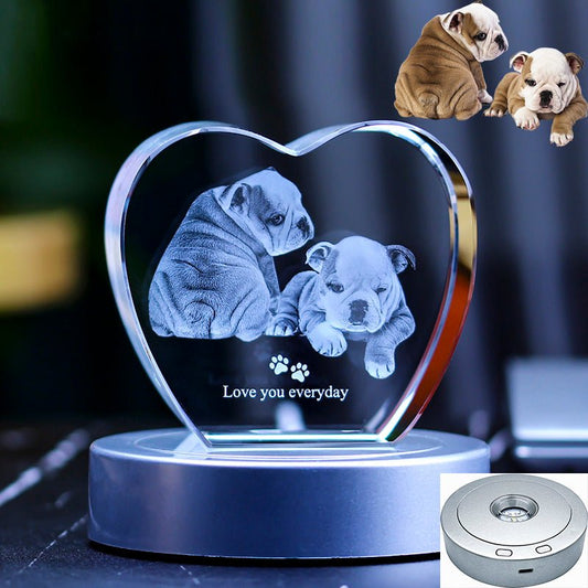 3D Photo Engrave Customized Crystal Heart Plastic Base LED Light Desktop Ornament Crystal Crafts Prismuse   