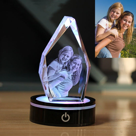 3D Photo Engrave Customized Crystal Iceberg Vertical Battery Plastic Base LED Light Desktop Ornament Crystal Crafts Prismuse   