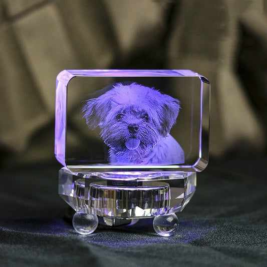 3D Photo Engrave Customized Crystal Round Corner Cuboid Glass Base LED Light Desktop Ornament Crystal Crafts Prismuse Horizontal  
