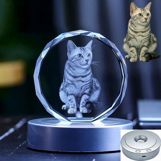 3D Photo Engrave Customized Crystal Round Plastic Base LED Light Desktop Ornament Crystal Crafts Prismuse   