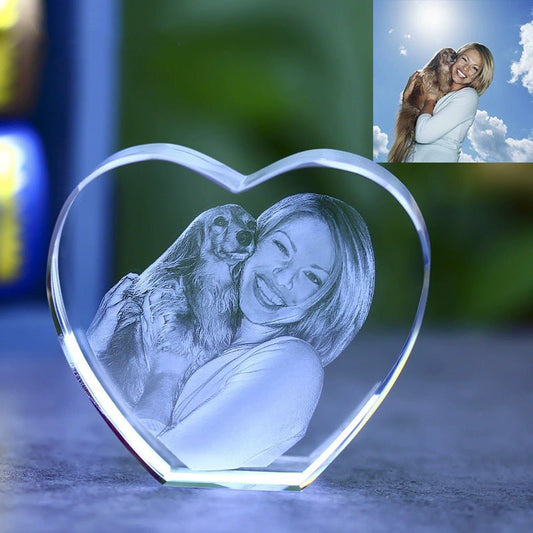 3D Photo Engrave Customized Crystal Straight Heart Desktop Ornament Crystal Crafts Prismuse   