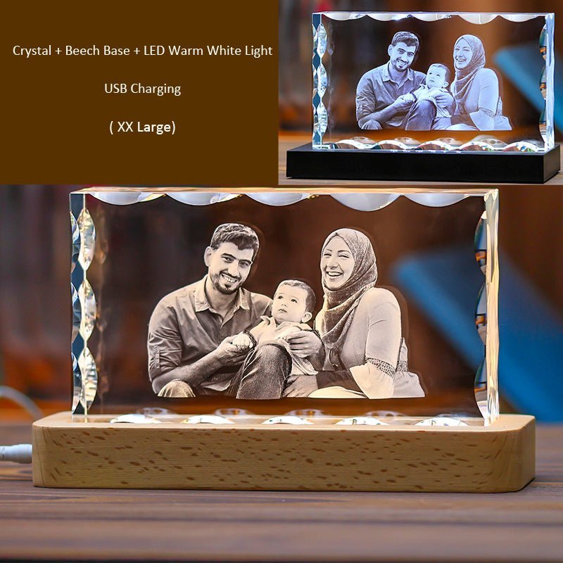 3D Photo Engrave Customized Crystal Wavy Edges Beech Base LED Light Desktop Ornament Crystal Crafts Prismuse XX Large  