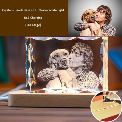 3D Photo Engrave Customized Crystal Wavy Edges Beech Base LED Light Desktop Ornament Crystal Crafts Prismuse X Large  