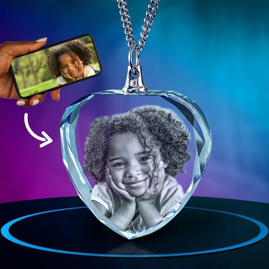 3D Photo Engraving Customized Crystal Pendant Necklace Heart Edges Cut Gifts Ideas Crystal Crafts Prismuse   