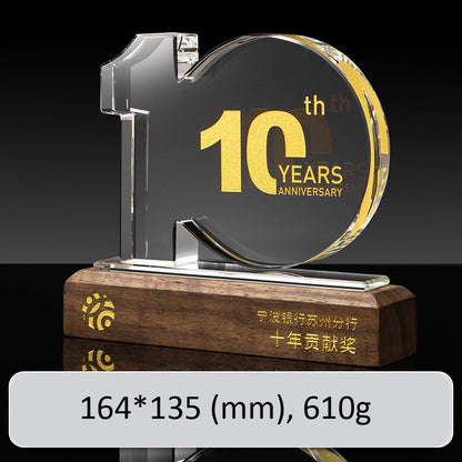 3D Engraving Customized Crystal Trophy Award 10th 20th 30th Anniversary Solid Wood Base Trophy/Award Prismuse   