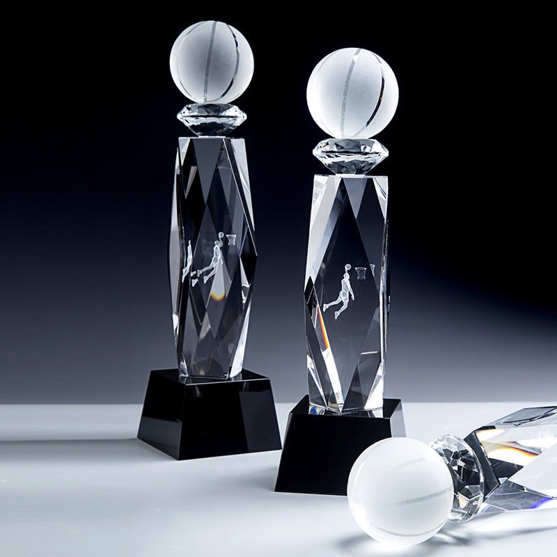 3D Engraving Customized Crystal Trophy Award Basketball Sports Black Base Trophy/Award Prismuse   