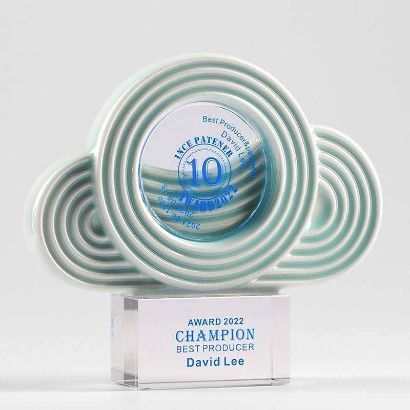 3D Engraving Customized Crystal Trophy Award Ceramic Cloud Glass Base Trophy/Award Prismuse   