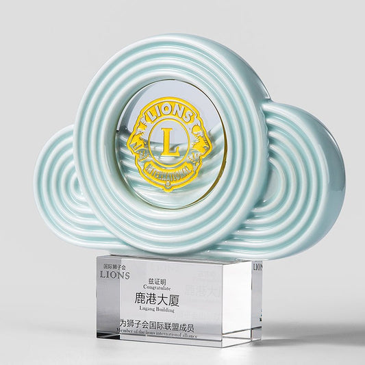 3D Engraving Customized Crystal Trophy Award Ceramic Cloud Glass Base Trophy/Award Prismuse   