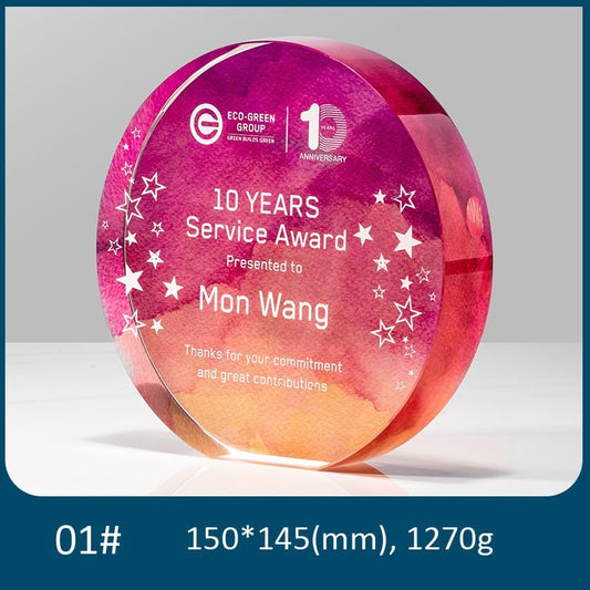 3D Engraving Customized Crystal Trophy Award Circle Round Color Printing Trophy/Award Prismuse 01  