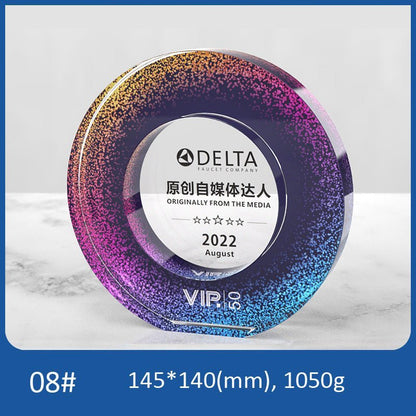 3D Engraving Customized Crystal Trophy Award Circle Round Color Printing Hollow Trophy/Award Prismuse 08  