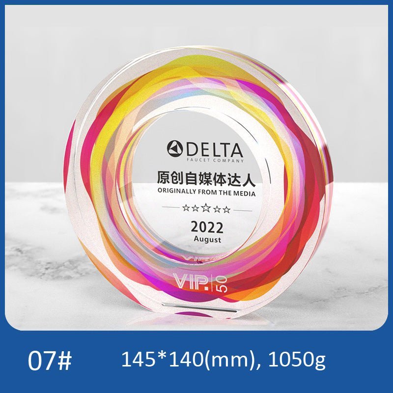 3D Engraving Customized Crystal Trophy Award Circle Round Color Printing Hollow Trophy/Award Prismuse 07  
