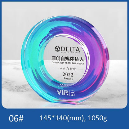 3D Engraving Customized Crystal Trophy Award Circle Round Color Printing Hollow Trophy/Award Prismuse 06  
