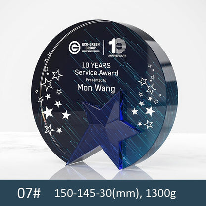 3D Engraving Customized Crystal Trophy Award Circle Round Star Color Printing Trophy/Award Prismuse 07  