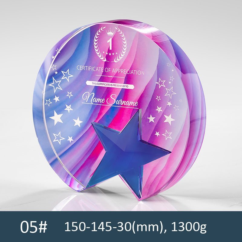 3D Engraving Customized Crystal Trophy Award Circle Round Star Color Printing Trophy/Award Prismuse 05  