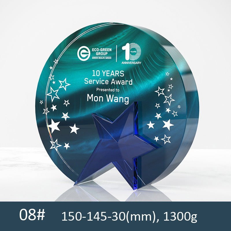3D Engraving Customized Crystal Trophy Award Circle Round Star Color Printing Trophy/Award Prismuse 08  