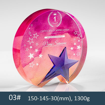 3D Engraving Customized Crystal Trophy Award Circle Round Star Color Printing Trophy/Award Prismuse 03  