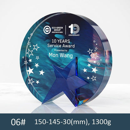 3D Engraving Customized Crystal Trophy Award Circle Round Star Color Printing Trophy/Award Prismuse 06  