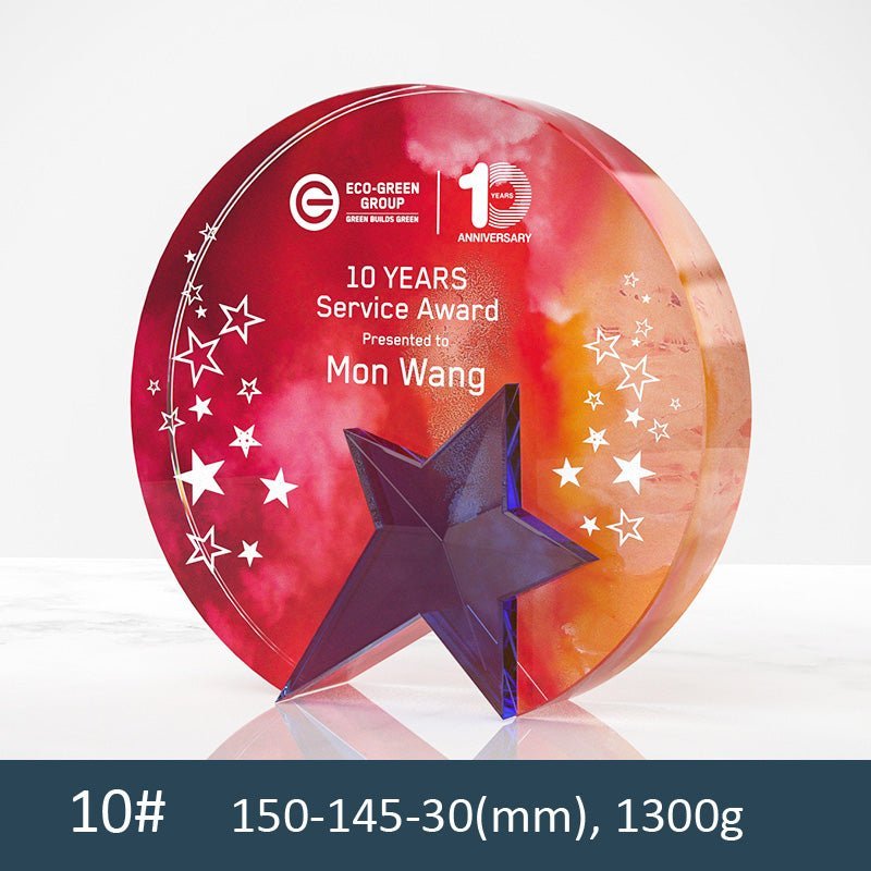 3D Engraving Customized Crystal Trophy Award Circle Round Star Color Printing Trophy/Award Prismuse 10  
