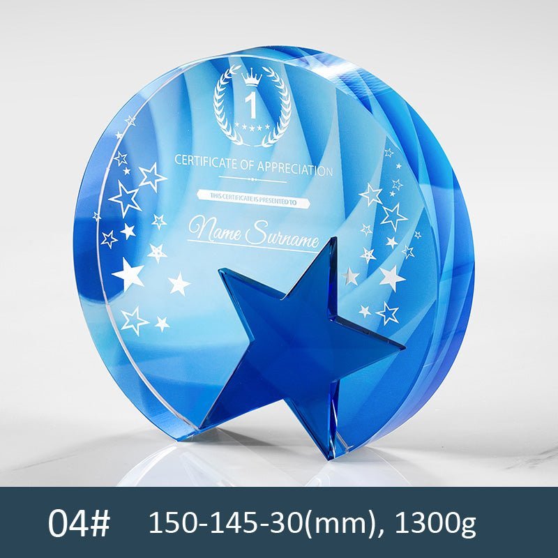 3D Engraving Customized Crystal Trophy Award Circle Round Star Color Printing Trophy/Award Prismuse 04  