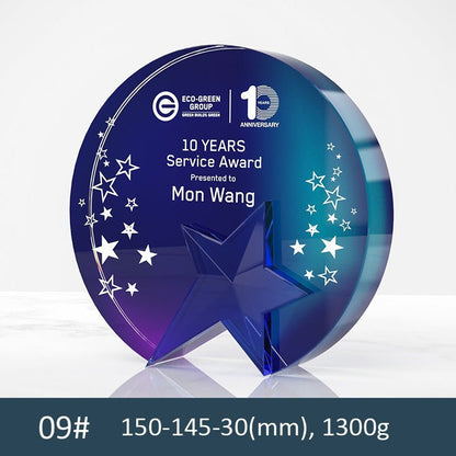 3D Engraving Customized Crystal Trophy Award Circle Round Star Color Printing Trophy/Award Prismuse 09  