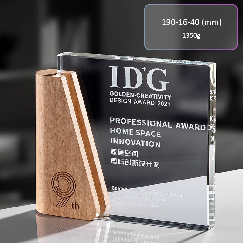 3D Engraving Customized Crystal Trophy Award Color Printing Square Beech Wood Anniversary Trophy/Award Prismuse 3D Engraving  