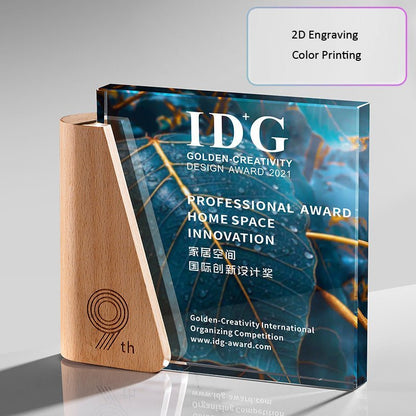 3D Engraving Customized Crystal Trophy Award Color Printing Square Beech Wood Anniversary Trophy/Award Prismuse 3D Engraving + Color Printing 15#  