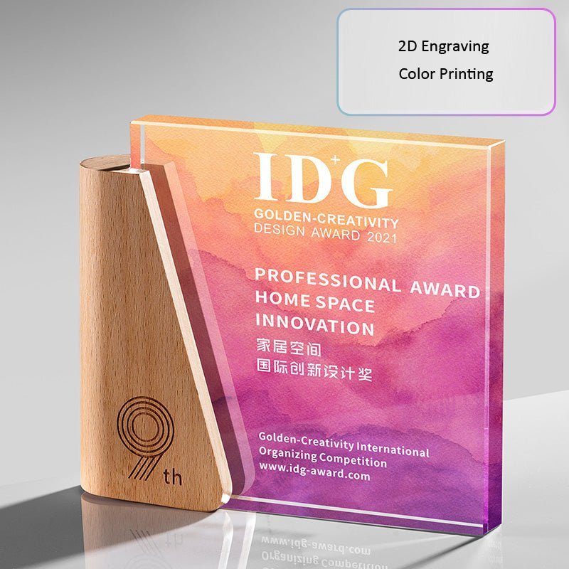 3D Engraving Customized Crystal Trophy Award Color Printing Square Beech Wood Anniversary Trophy/Award Prismuse 3D Engraving + Color Printing 12#  