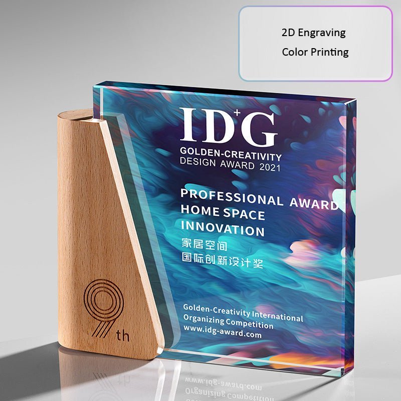 3D Engraving Customized Crystal Trophy Award Color Printing Square Beech Wood Anniversary Trophy/Award Prismuse 3D Engraving + Color Printing 10#  