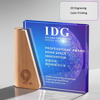 3D Engraving Customized Crystal Trophy Award Color Printing Square Beech Wood Anniversary Trophy/Award Prismuse 3D Engraving + Color Printing 11#  