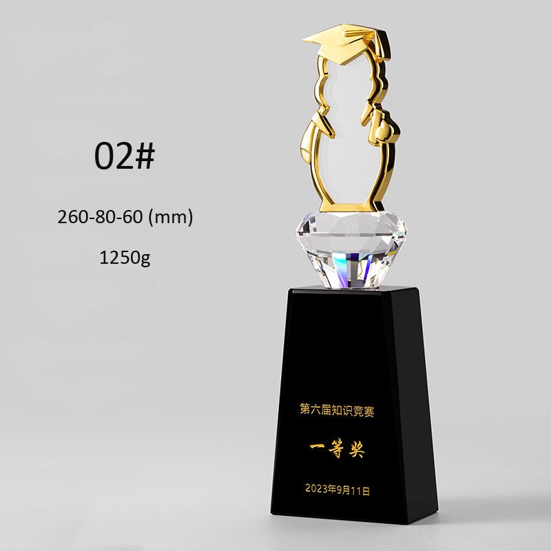 3D Engraving Customized Crystal Trophy Award Crown Portrait Side face Golden Black Base Trophy/Award Prismuse 02  