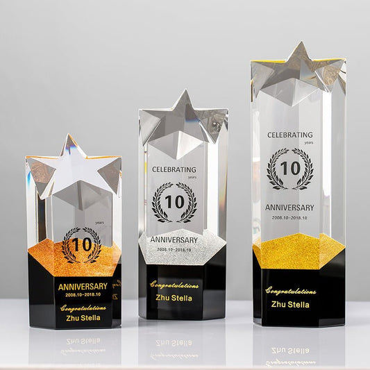 3D Engraving Customized Crystal Trophy Award Cube Cuboid Star Black Crystal Base Trophy/Award Prismuse   