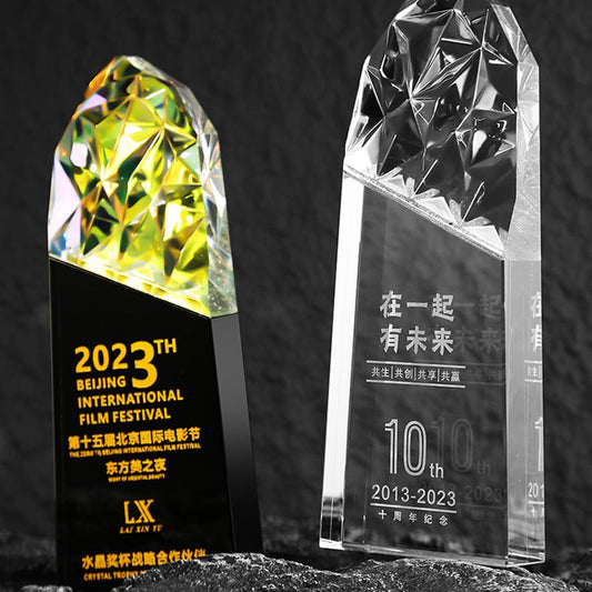 3D Engraving Customized Crystal Trophy Award Iceberg Lustrous Glass Gradient Colorful Trophy/Award Prismuse   