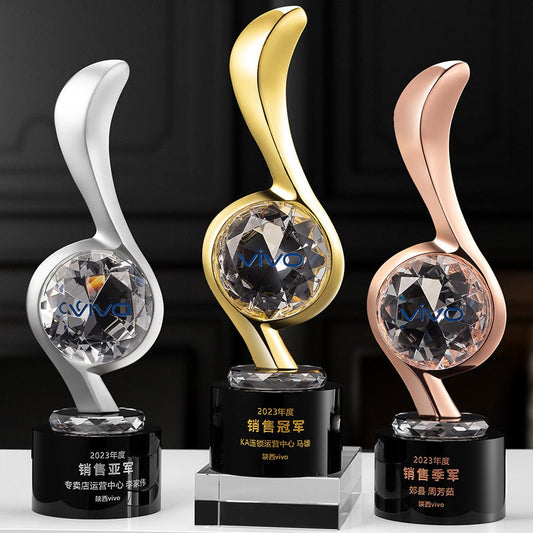 3D Engraving Customized Crystal Trophy Award Note Melody Music Black Base Trophy/Award Prismuse   