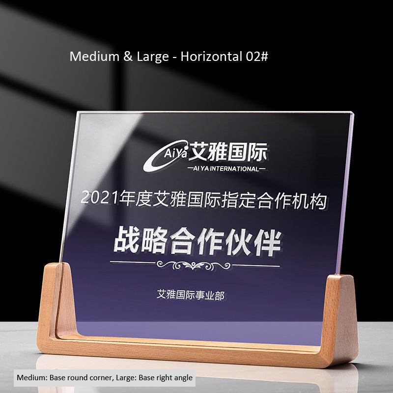 3D Engraving Customized Crystal Trophy Award Rectangle Beech Wood Base Color Printing Trophy/Award Prismuse M 02 